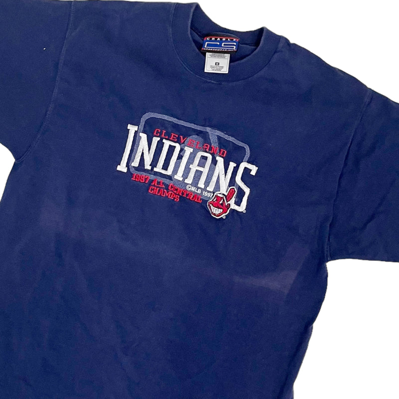 Vintage 1997 MLB Cleveland Indians Spellout Navy Blue T-Shirt