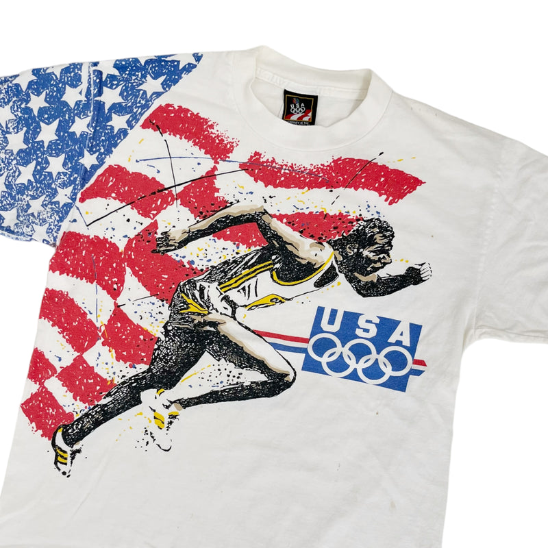 Vintage 90s USA Olympics Track Runner AOP White T-Shirt