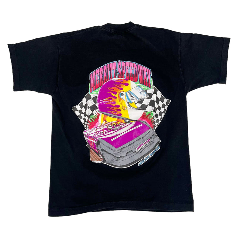 Vintage Merritt Speedway Racing Graphic Black T-Shirt