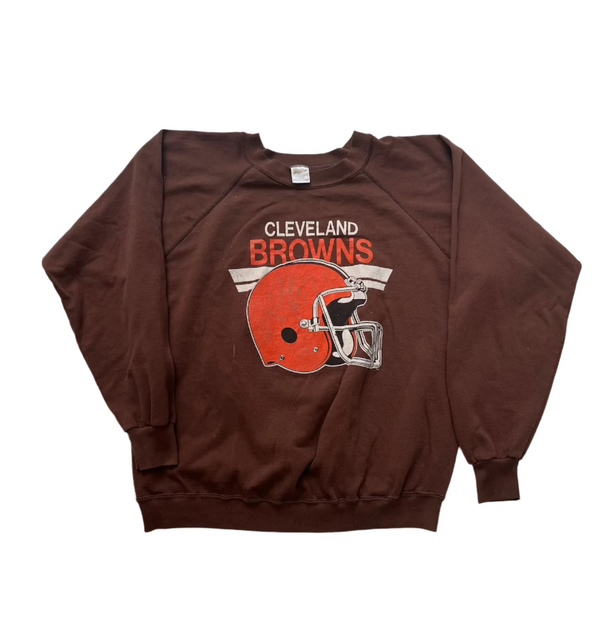 Vintage 80s NFL Trench Vintage Styling, Cleveland Browns Football Helmet Graphic Sweatshirt Brown Size Large