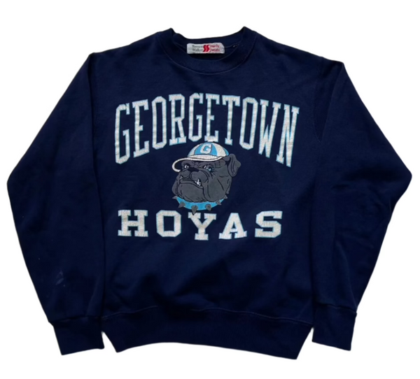 Vintage NCAA Georgetown Hoyas Print With A Bulldog Graphic Sweatshirt Navy Size Large