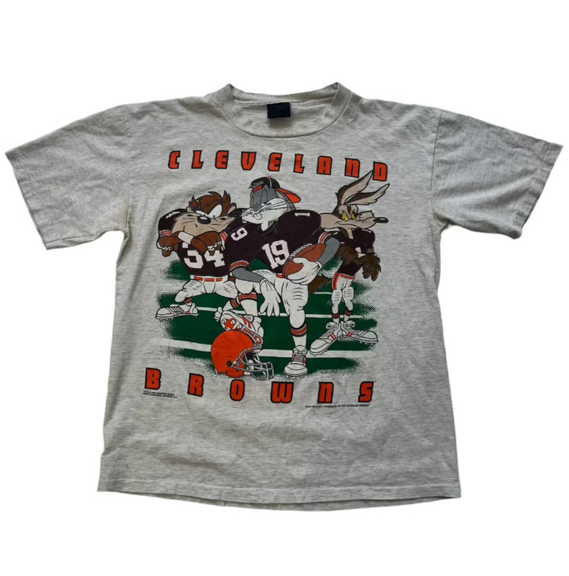 Vintage 90s NFL Looney Tunes Cleveland Browns Graphic, Bugs Bunny And Taz In Football Attire T-shirt Gray Size Small