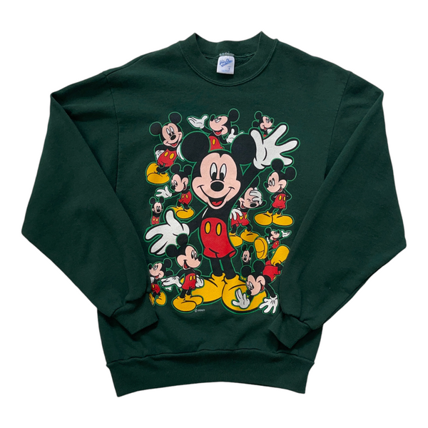 Vintage Walt Disney Green Sweatshirt With Mickey Mouse And Friends Graphic, Crew Neck, Relaxed Fit. Sweater Green Size Small