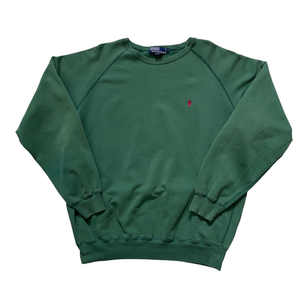 Vintage Polo Ralph Lauren Ribbed Cuffs And Hem, Red Chest Emblem Sweater Green Size Large