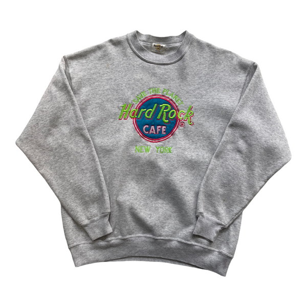 Vintage Hard Rock Cafe Gray Sweatshirt With Vibrant Embroidered Hard Rock Cafe New York Logo. Sweater Gray Size Large