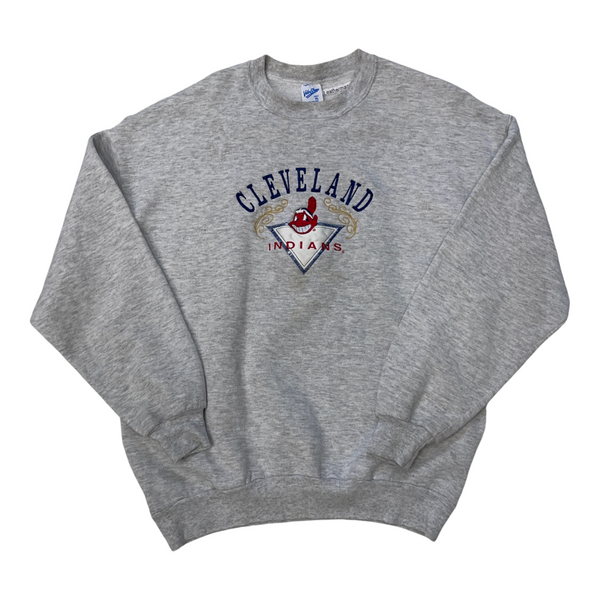 Vintage 90s MLB Cleveland Indians Velva Sheen Classic Sweatshirt Style, Ribbed Cuffs, And Hem. Sweater Gray Size Extra Large