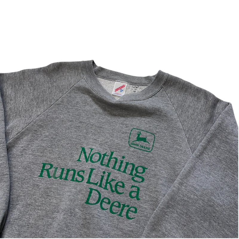 Vintage Jerzees 'Nothing Runs Like A Deere,' Featuring A John Deere Logo Sweater Gray Size Medium