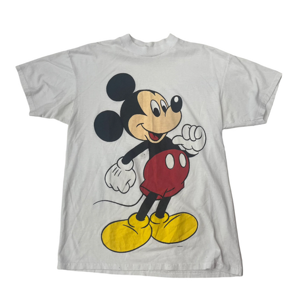 Vintage 90s Disney Mickey Mouse Print, Crew Neck, Short Sleeves, Large Front Graphic T-shirt White Size Extra Large