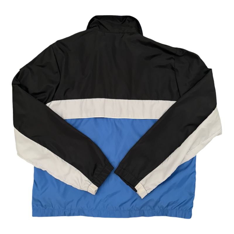 Vintage Nike Color Block Design With Black, Blue, And Gray Sections, Full Zip, Stand-up Collar, Embroidered Nike Logo. Jacket Multicolor Size Medium