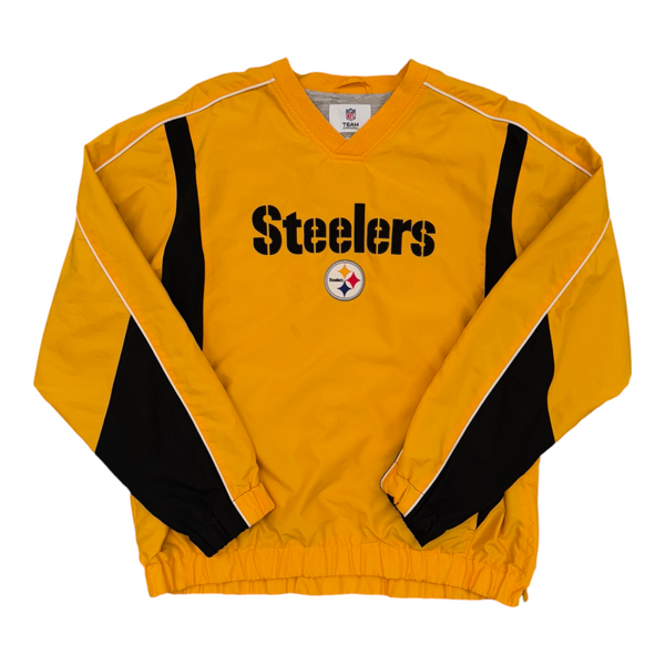 Vintage NFL Pittsbrugh Steelers Oversized Yellow Pullover With Black Accents V-neck, Elasticated Hem. Sweater Yellow Size Medium