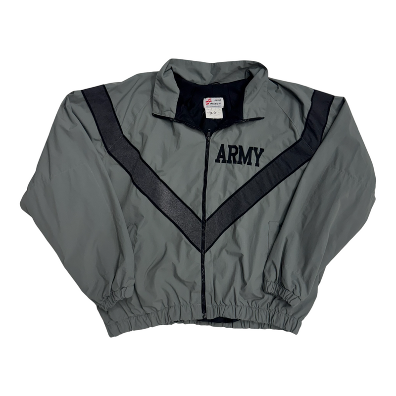 Vintage Skillcraft US Army Windbreaker With V-shaped Black Stripe And 'ARMY' Text, Lightweight Fabric. Jacket Gray Size Medium