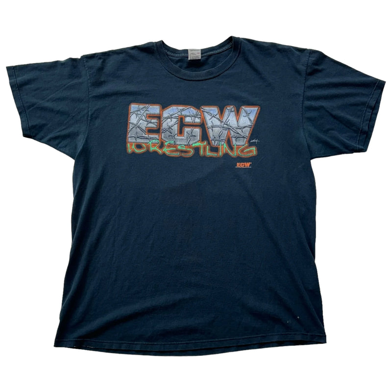 Vintage 90s ECW Wrestling T-Shirt Black Size