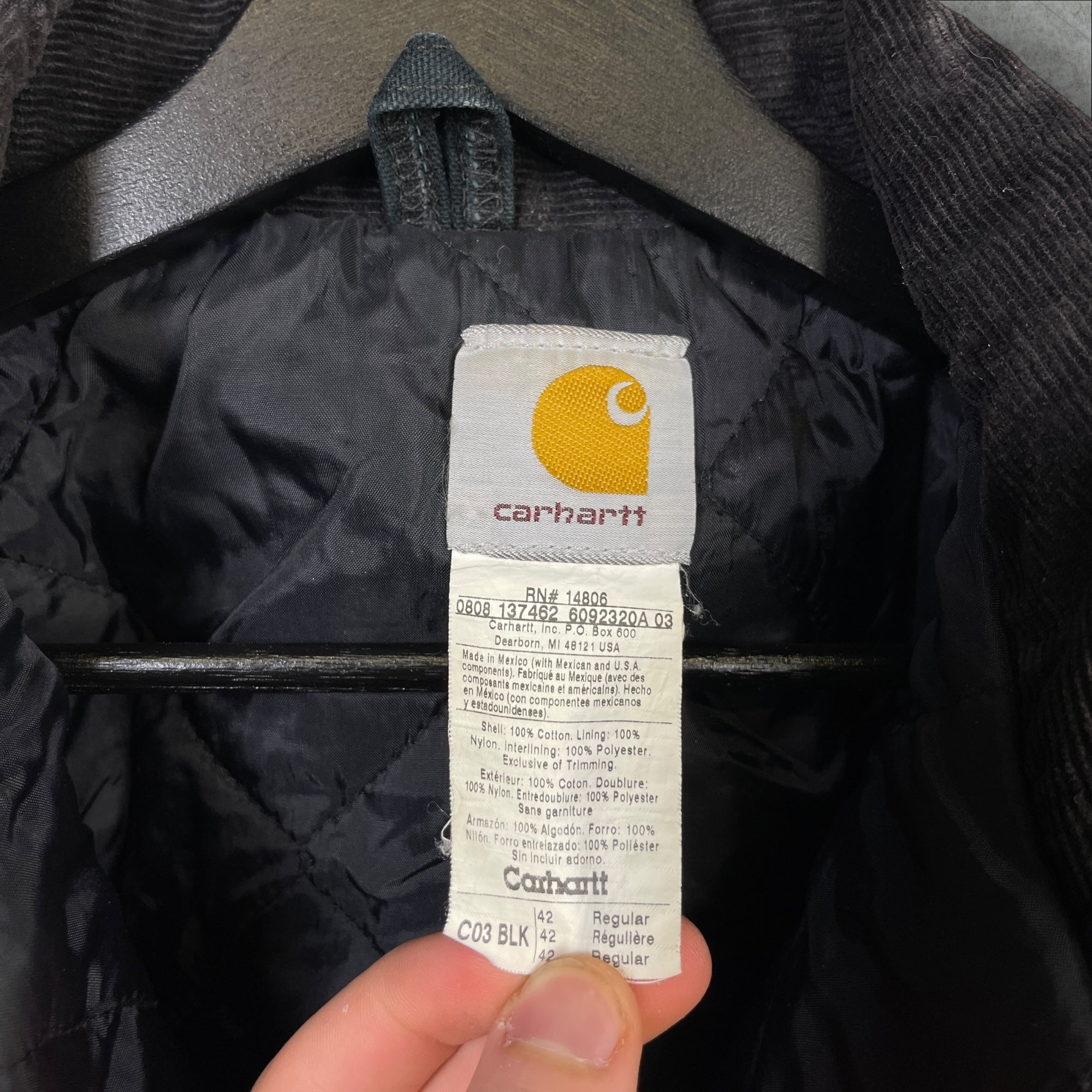 Vintage 90s Carhartt Canvas Workwear Corduroy Collar Jacket Black C03 BLK Size L