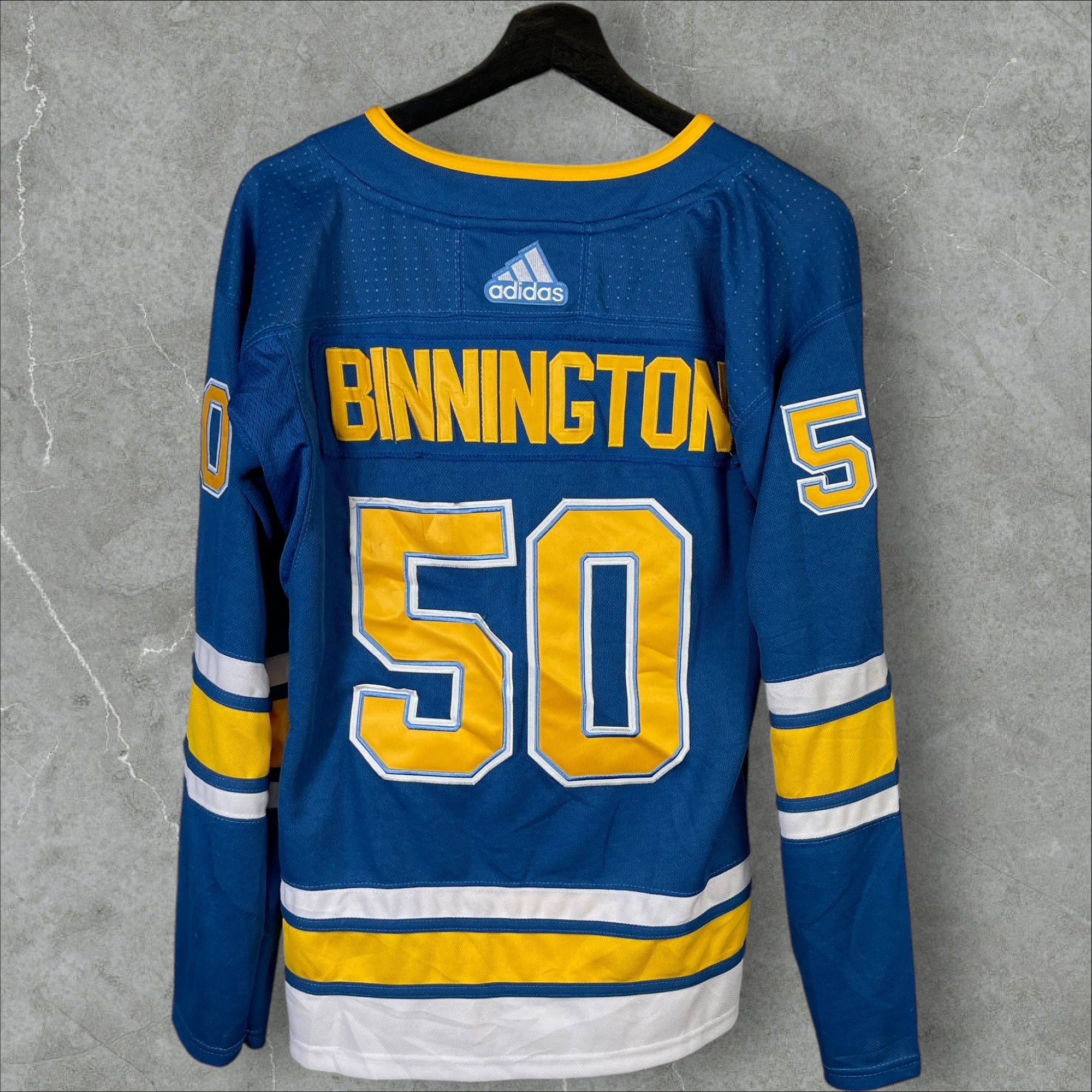 Vintage NHL Adidas St. Louis Blues Jordan Binnington #50 Blue Jersey Size Small