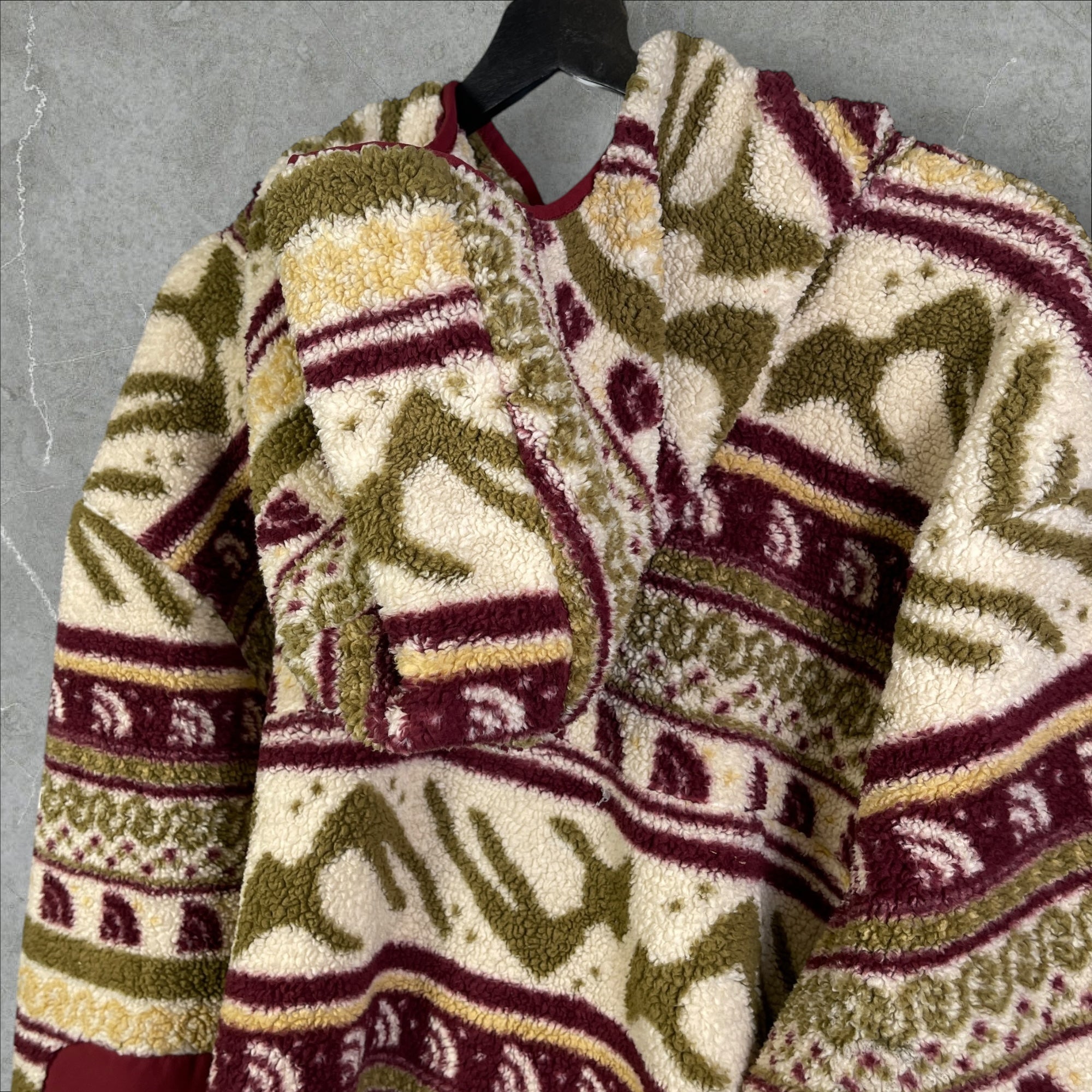 The North Face 1/2 Zip Front Pocket Patterned Fleece Sweater Beige Size 2XL