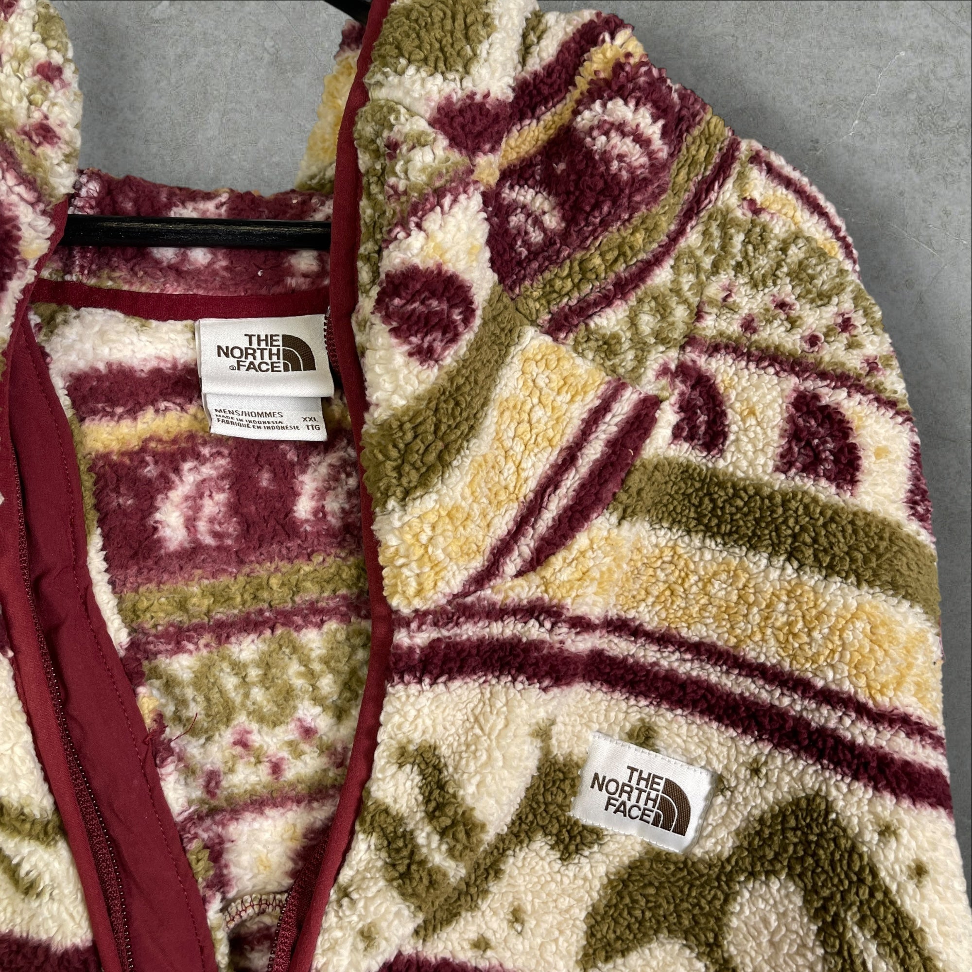 The North Face 1/2 Zip Front Pocket Patterned Fleece Sweater Beige Size 2XL