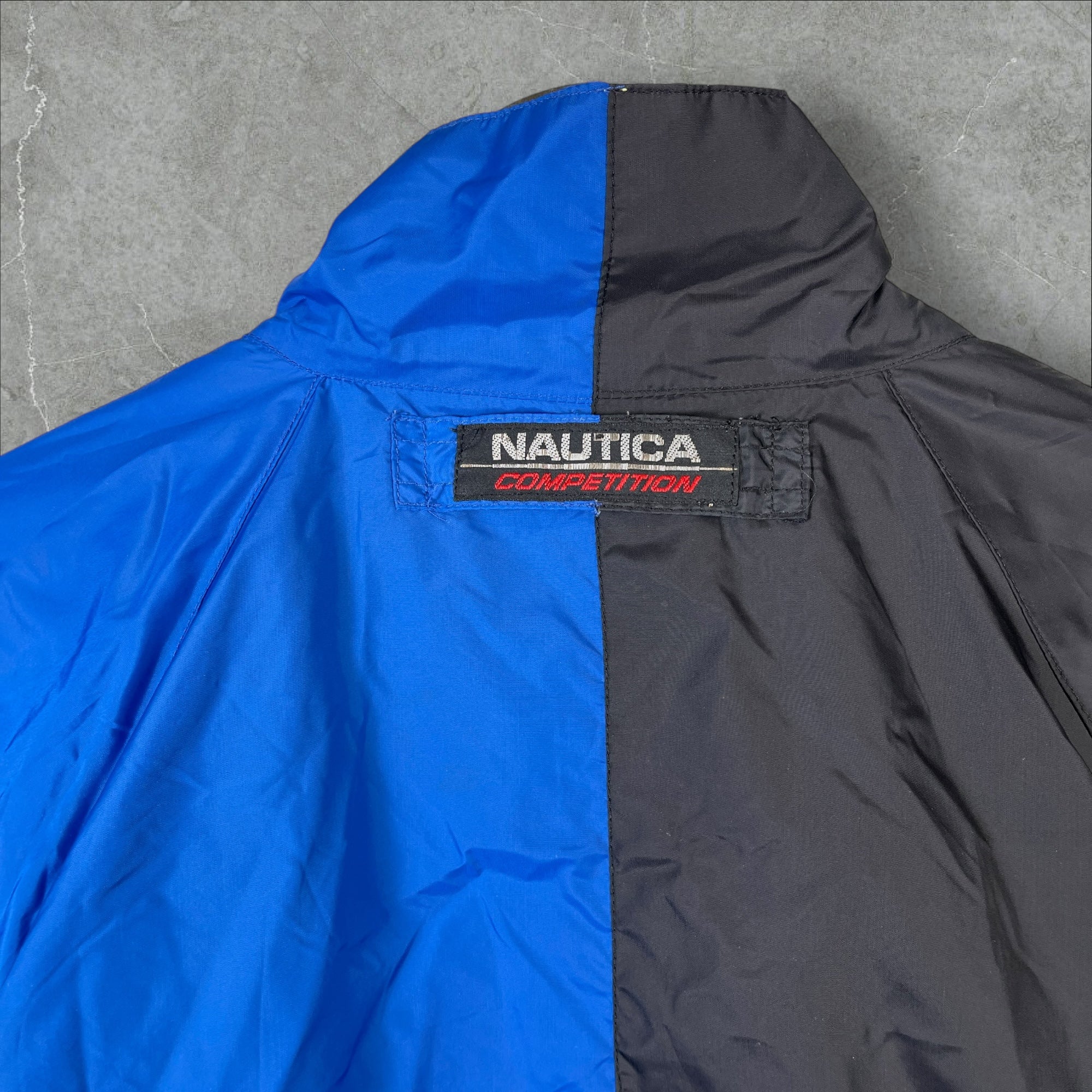 Vintage 90s Nautica Competition Tri-Tone Full-Zip Windbreaker Jacket Black Blue Size M