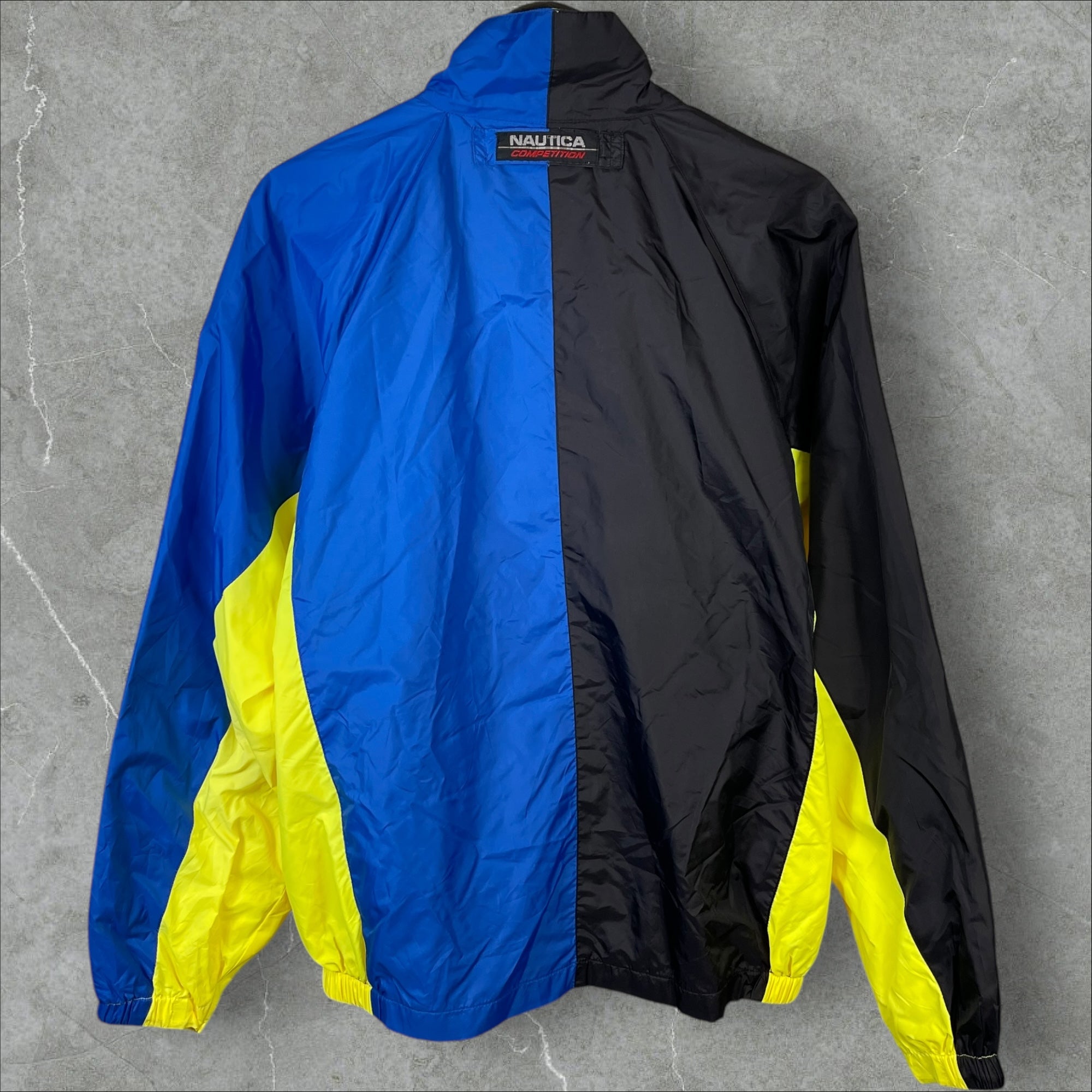 Vintage 90s Nautica Competition Tri-Tone Full-Zip Windbreaker Jacket Black Blue Size M