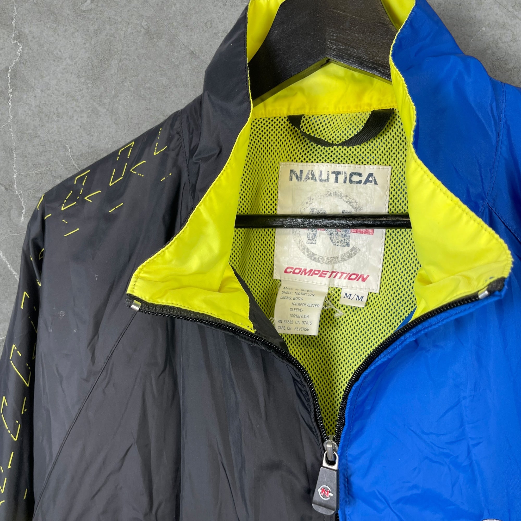 Vintage 90s Nautica Competition Tri-Tone Full-Zip Windbreaker Jacket Black Blue Size M