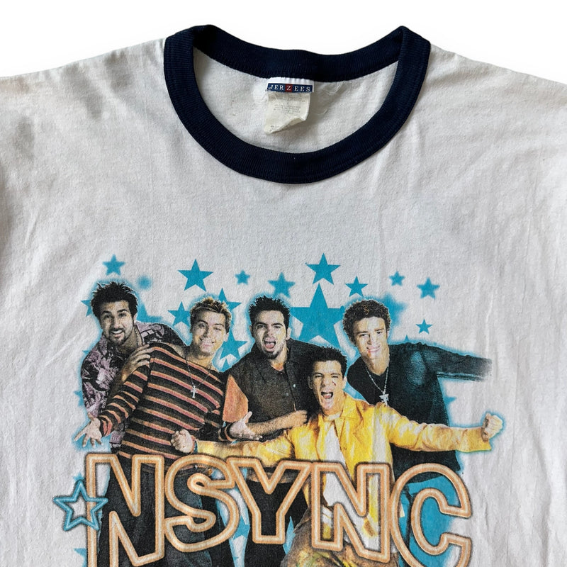 Vintage 2001 NSYNC Band Tour Ringer T-Shirt White Size Large