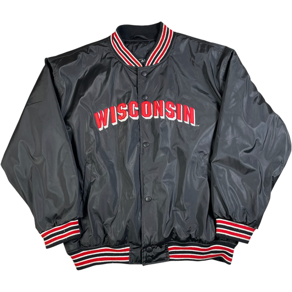 Vintage Y2K Steve & Barry's NCAA University of Wisconsin Varsity Jacket Black Size 2XL