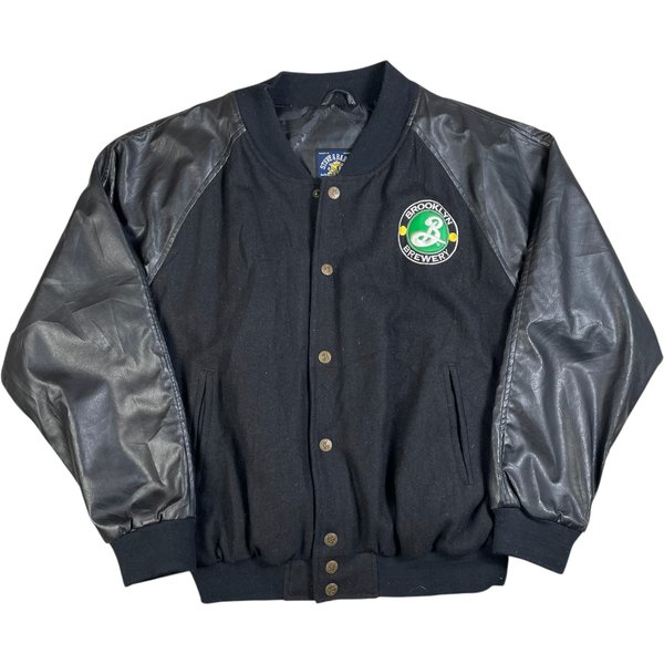 Vintage Y2K Steve & Barry's Brooklyn Brewery Button-Up Varsity Jacket Black Size M