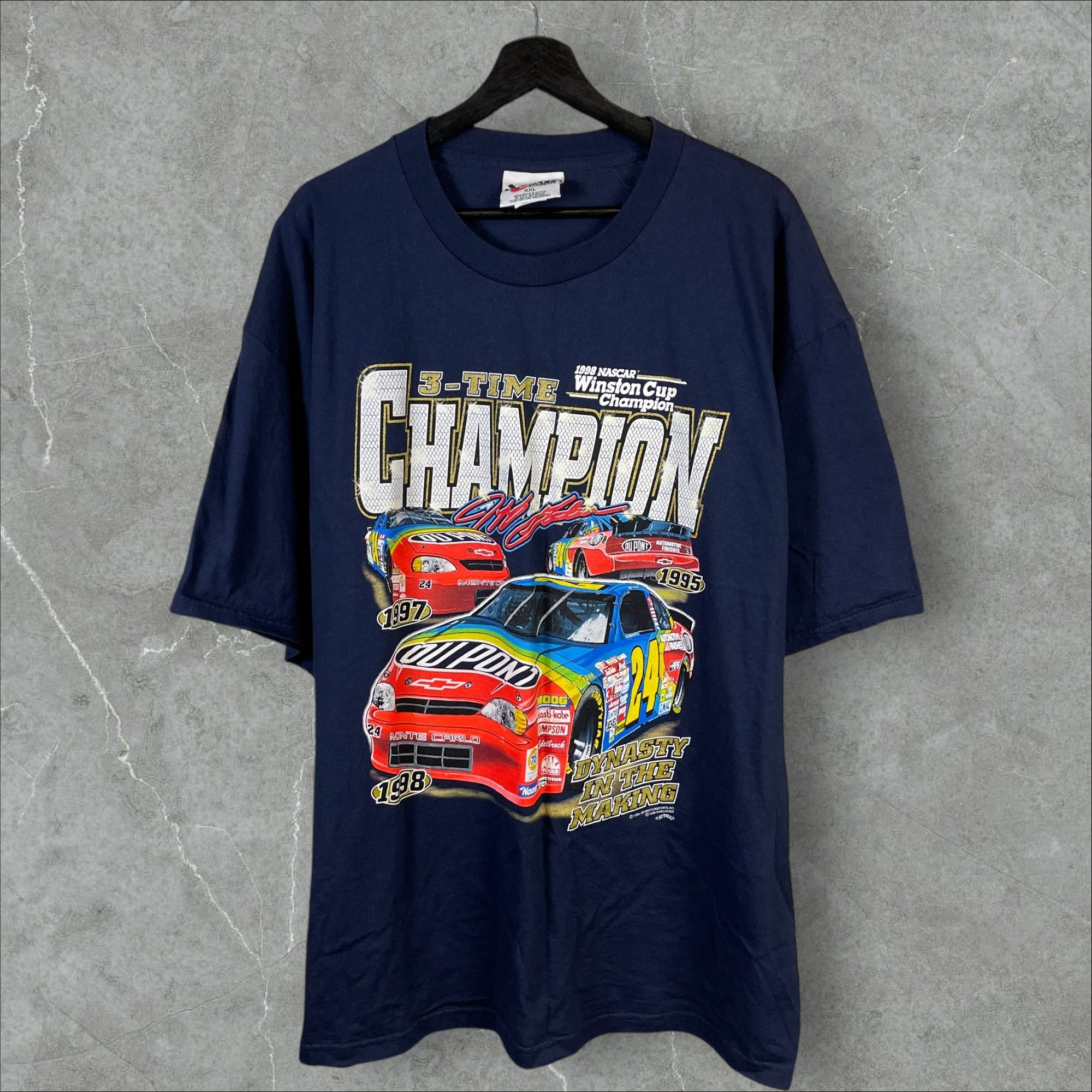 Vintage 1999 NASCAR Jeff Gordon 3-Time Champion Navy T-Shirt Size Extra Extra Large