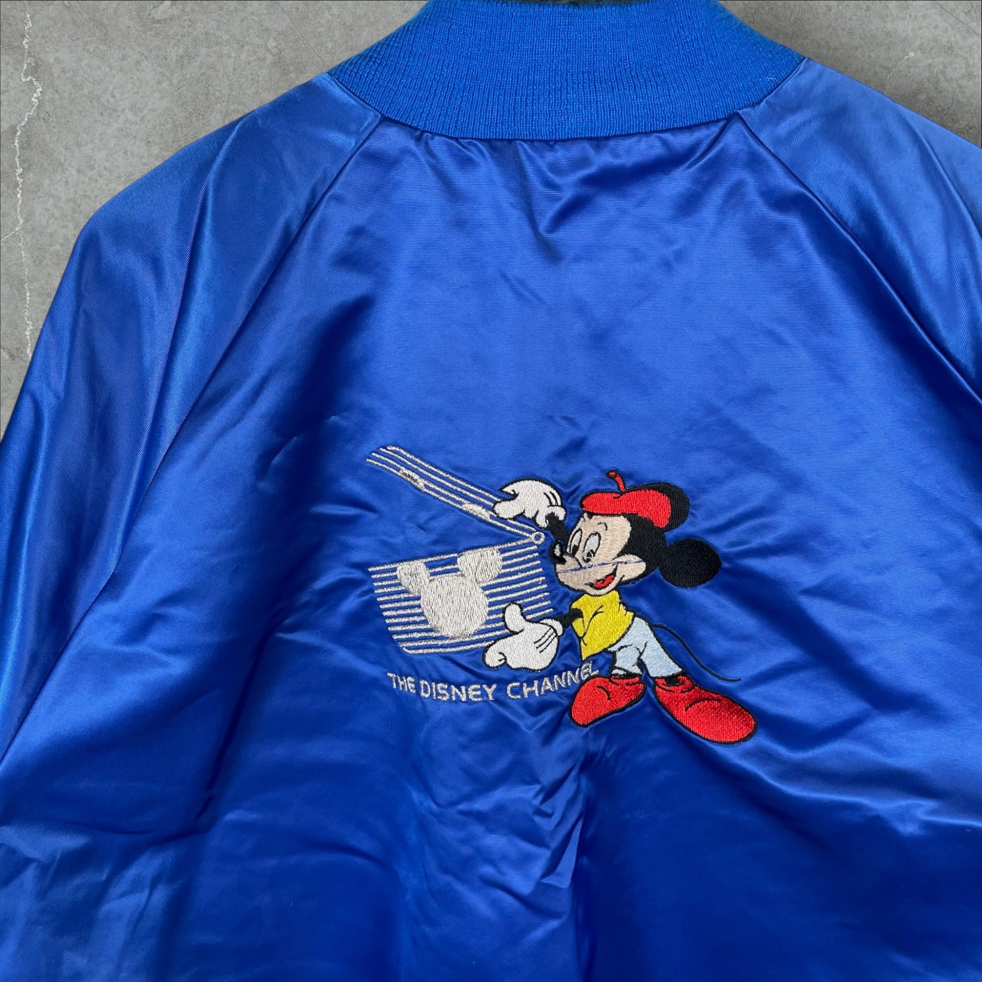 Vintage 90s The Disney Channel Satin Bomber Jacket Blue Size XL