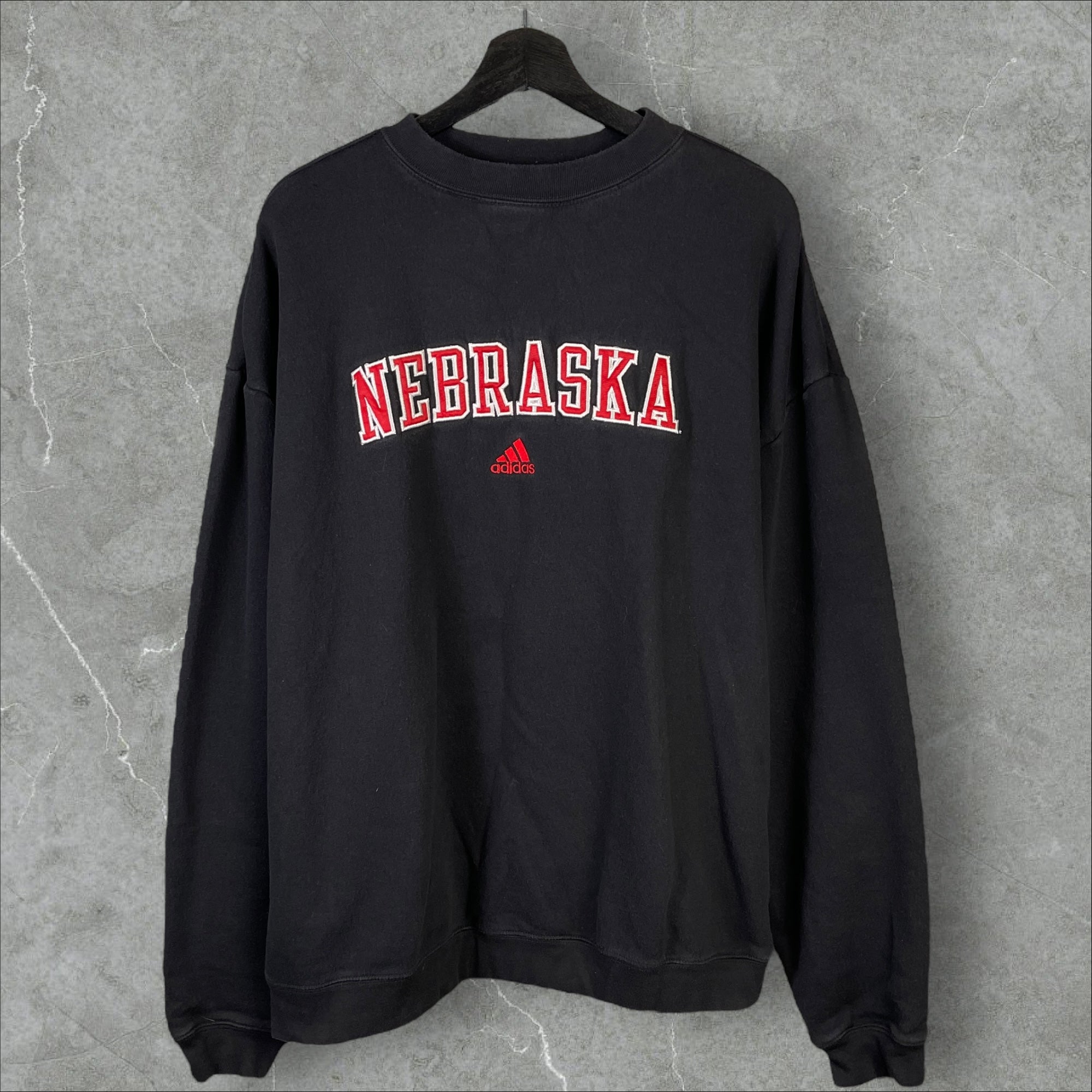 Vintage 90s NCAA Adidas Nebraska Black Sweater Size Extra Large