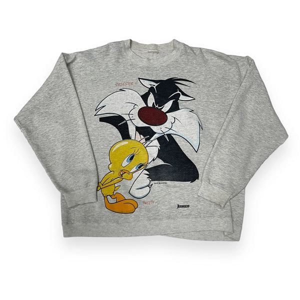 Vintage Warner Bros Looney Tunes Sylvester And Tweety Graphic Sweatshirt Gray Size Extra Large