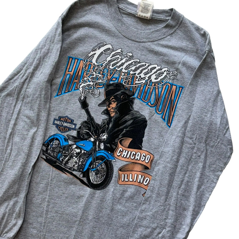 Vintage Harley Davidson Y2K Chicago T-Shirt Gray Size