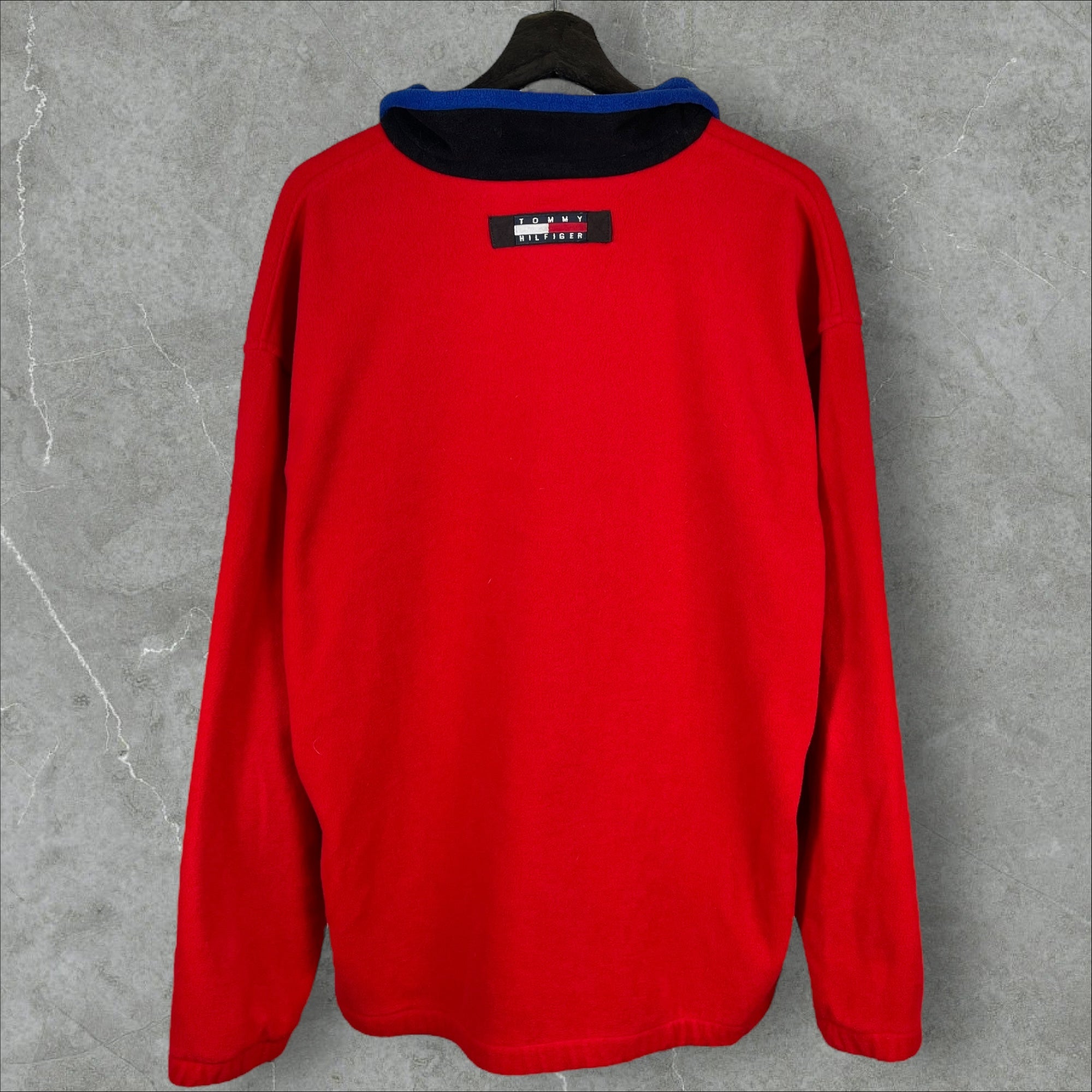 Vintage 90s Tommy Hilfiger Red 1/4 Zip Fleece Pullover Size Large