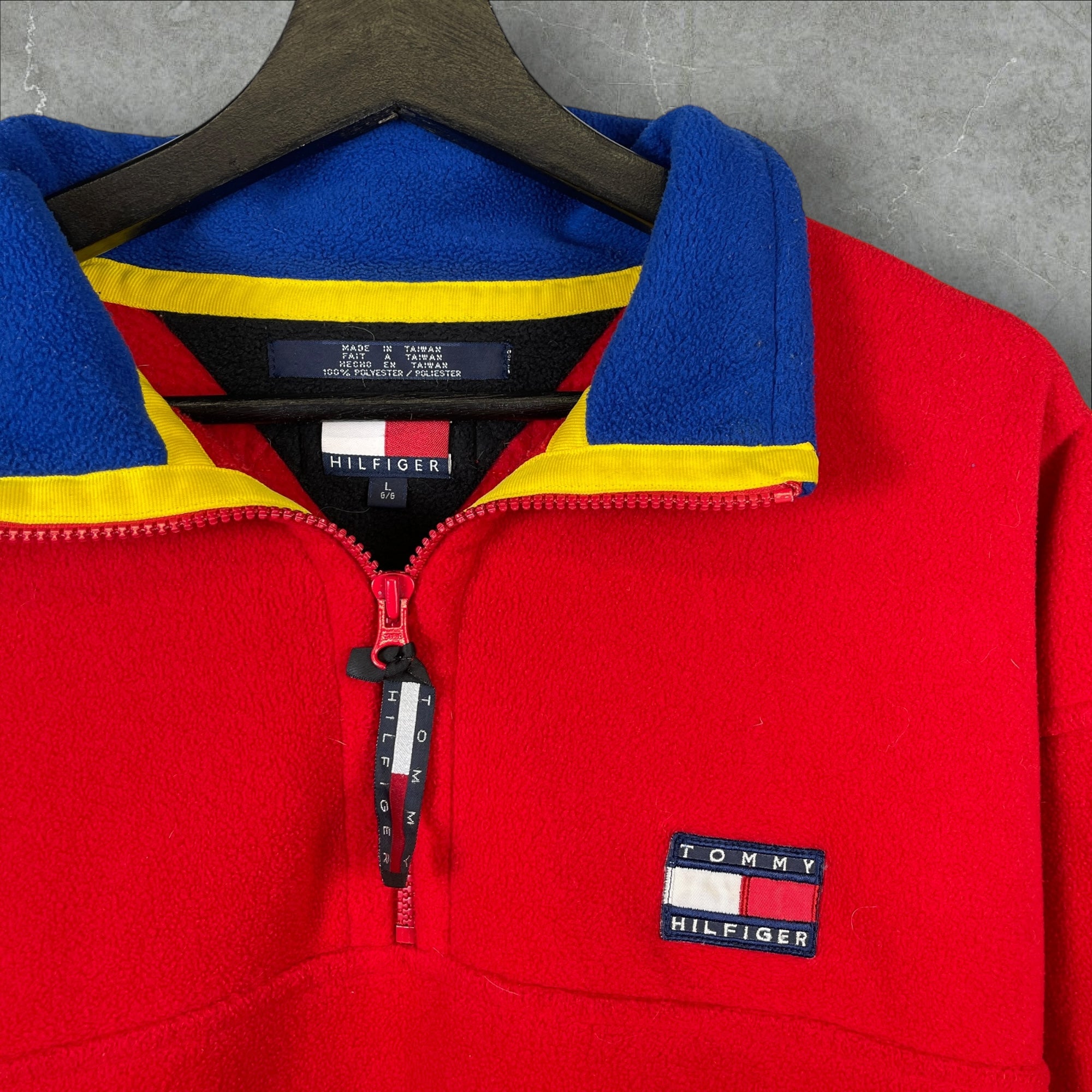 Vintage 90s Tommy Hilfiger Red 1/4 Zip Fleece Pullover Size Large