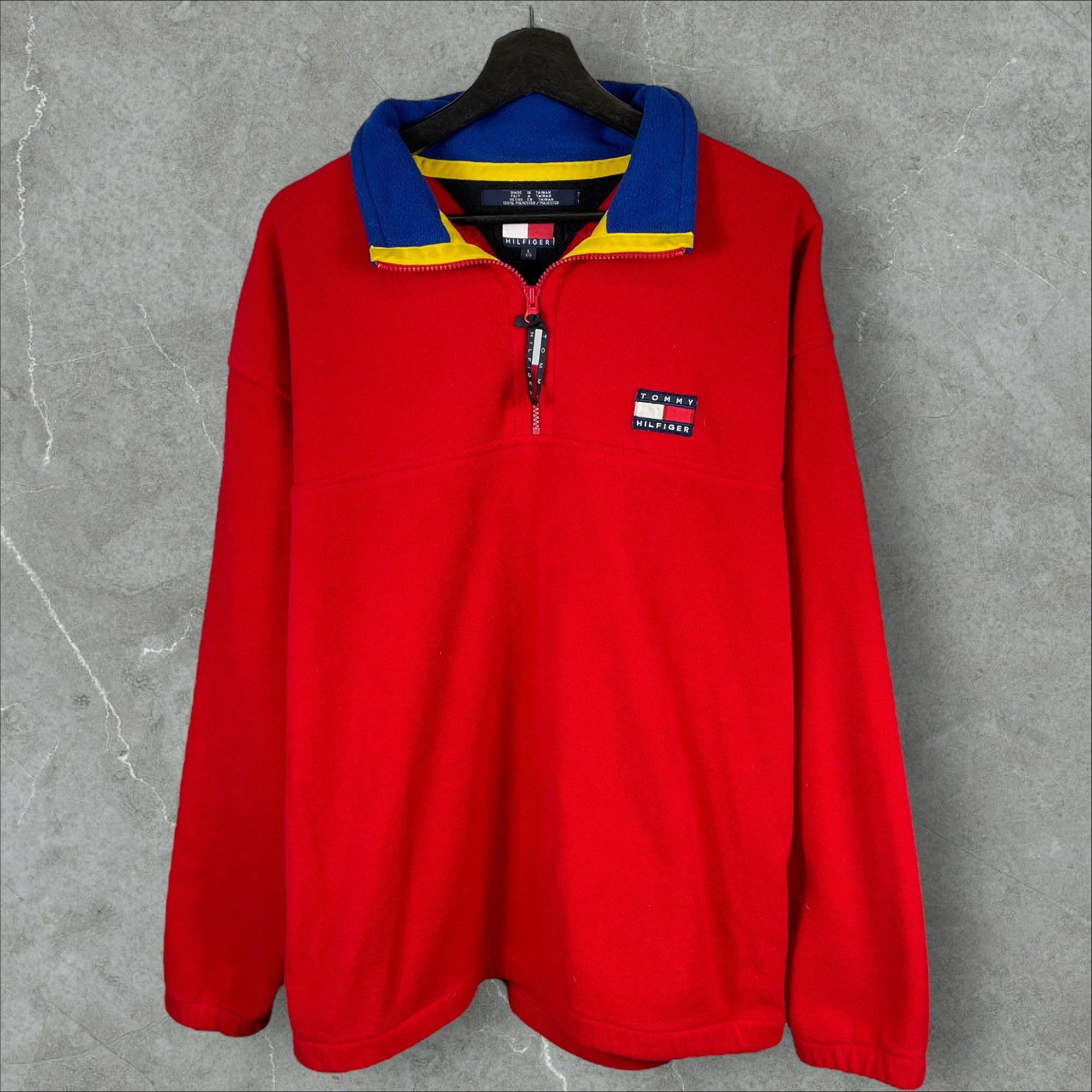 Vintage 90s Tommy Hilfiger Red 1/4 Zip Fleece Pullover Size Large