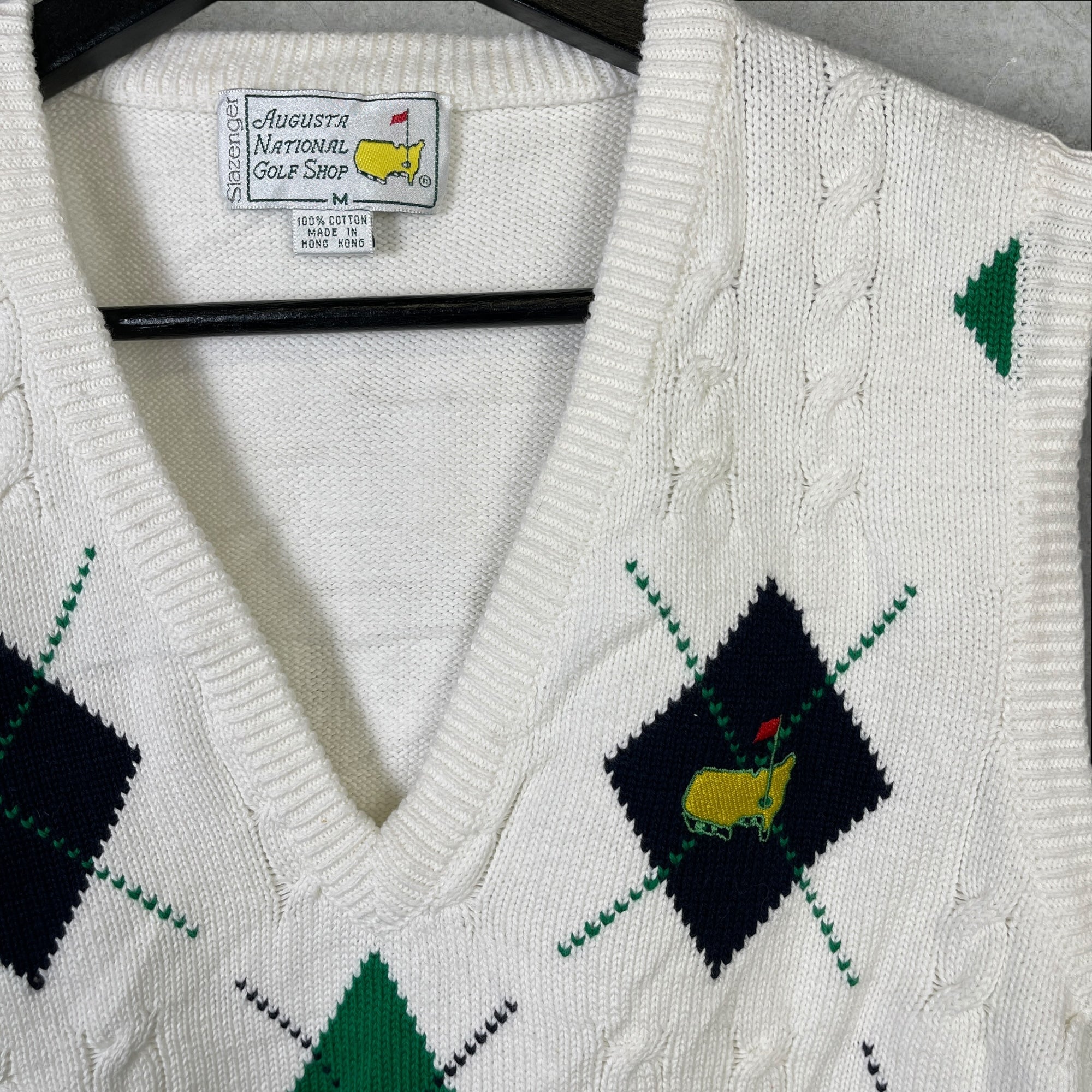 Vintage 90s Master Sweater Argyle Vest Golf Augusta National Vest White Size M