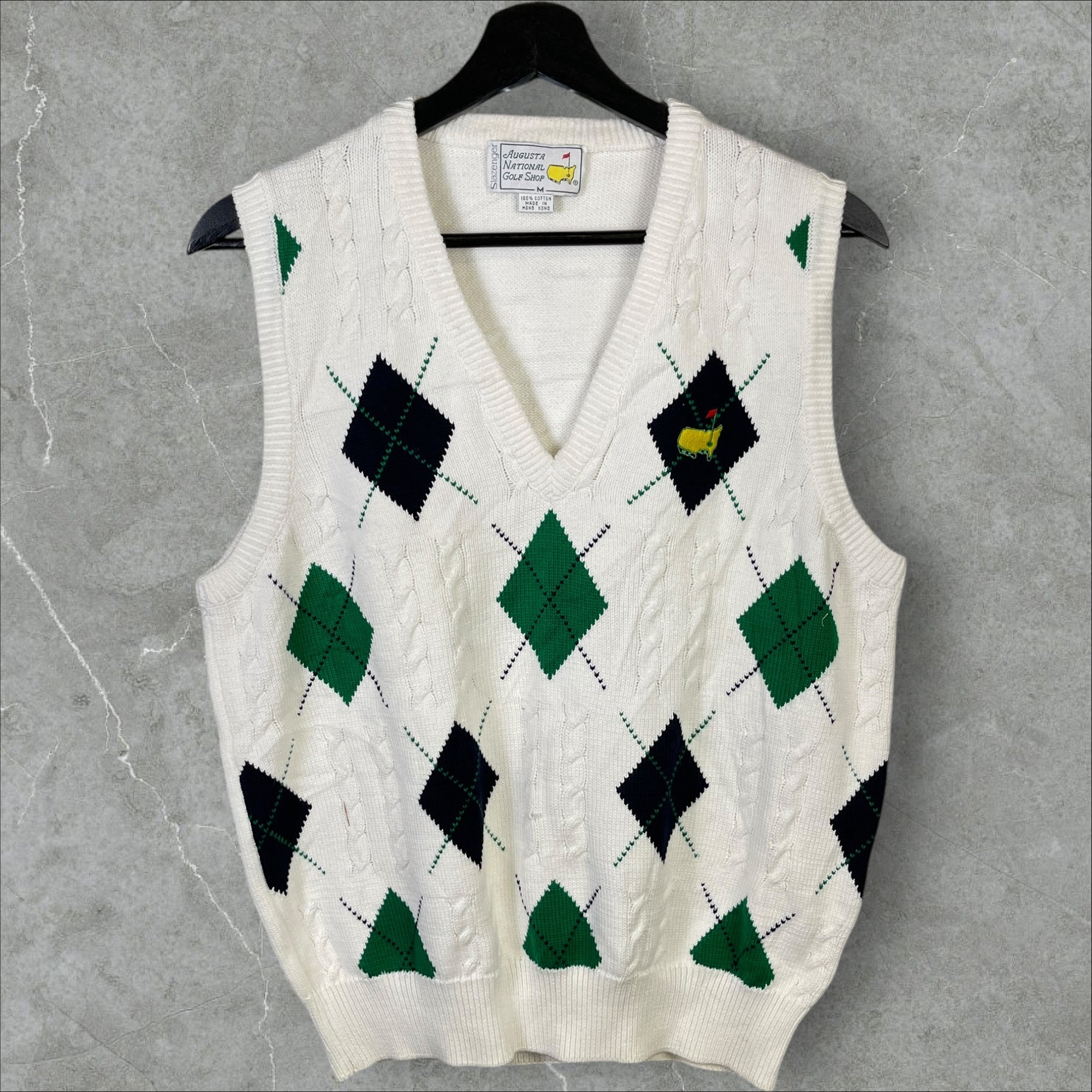 Vintage 90s Master Sweater Argyle Vest Golf Augusta National Vest White Size M