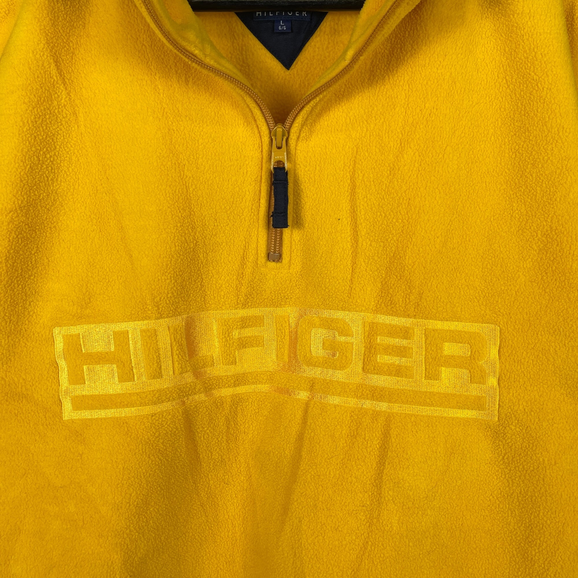 Vintage 90s Tommy Hilfiger 1/4 Zip Fleece Sweater Yellow Size Large