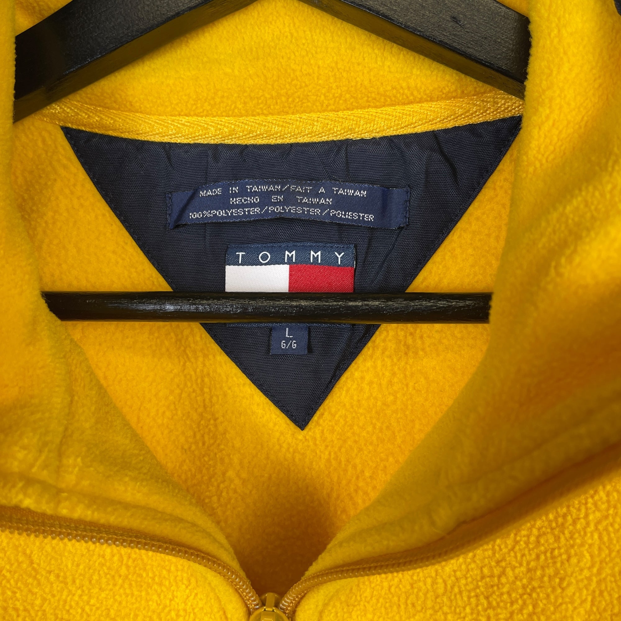 Vintage 90s Tommy Hilfiger 1/4 Zip Fleece Sweater Yellow Size Large