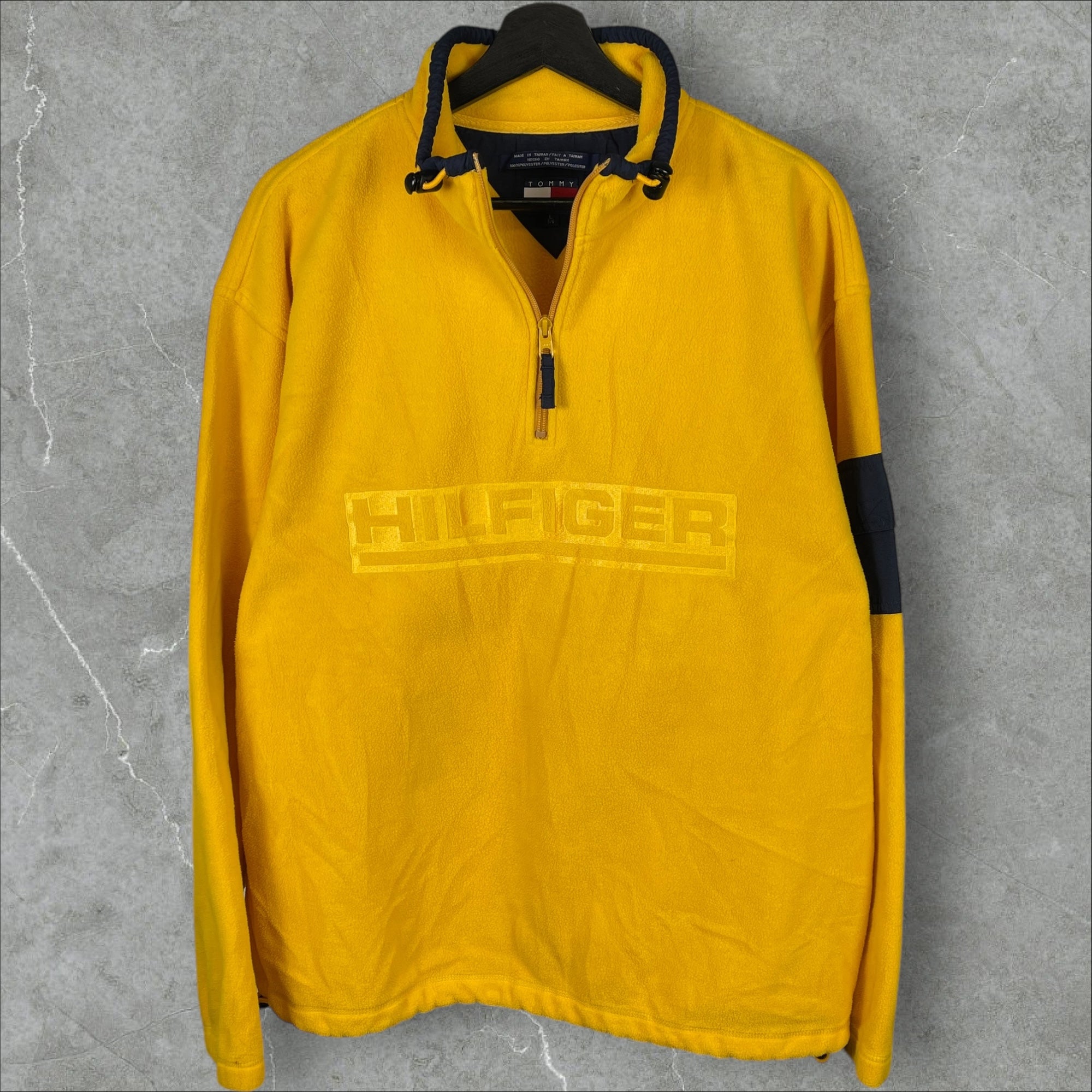 Vintage 90s Tommy Hilfiger 1/4 Zip Fleece Sweater Yellow Size Large