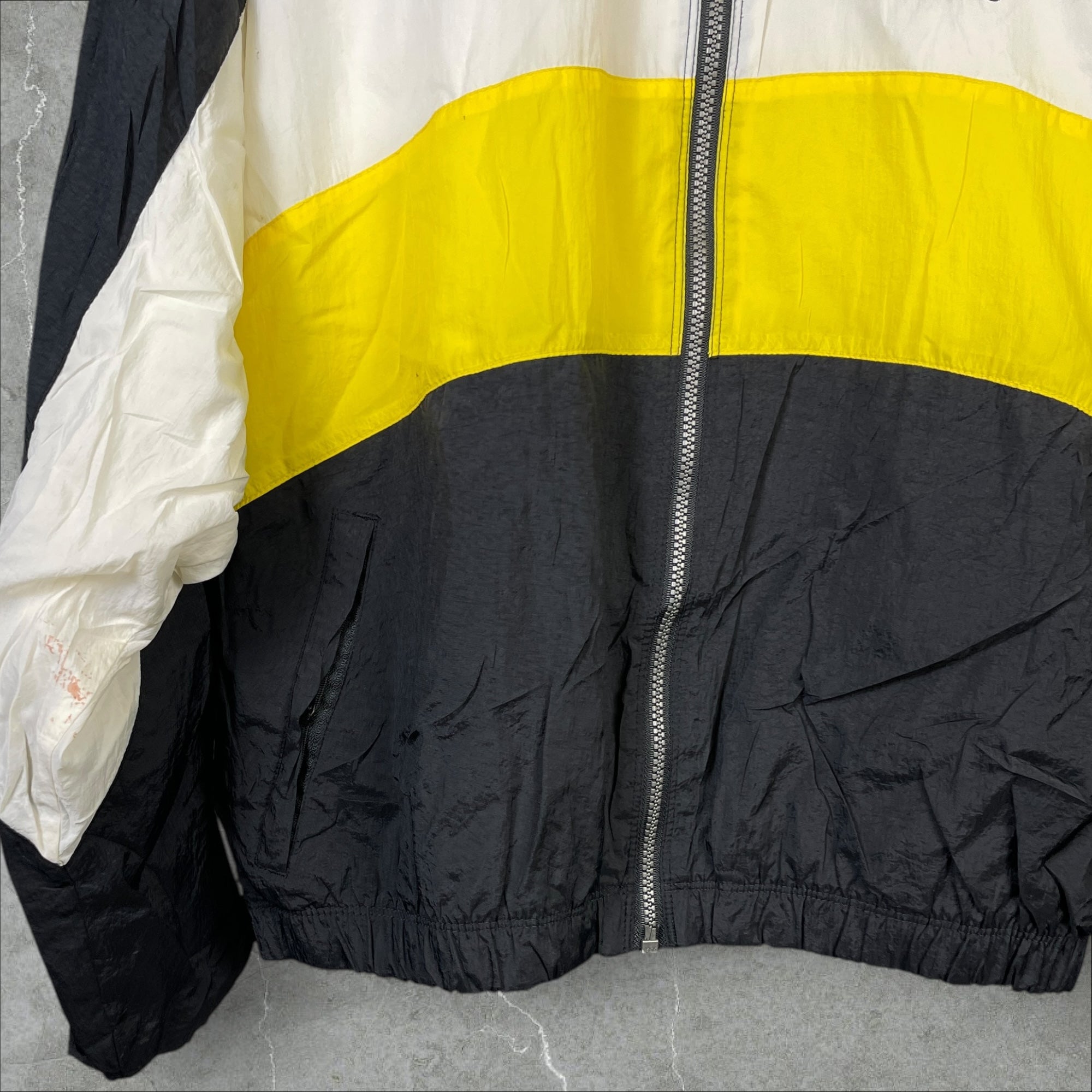 Vintage 90s Adidas Triple Tone Nylon Full-Zip Windbreaker White Yellow Black Size XL