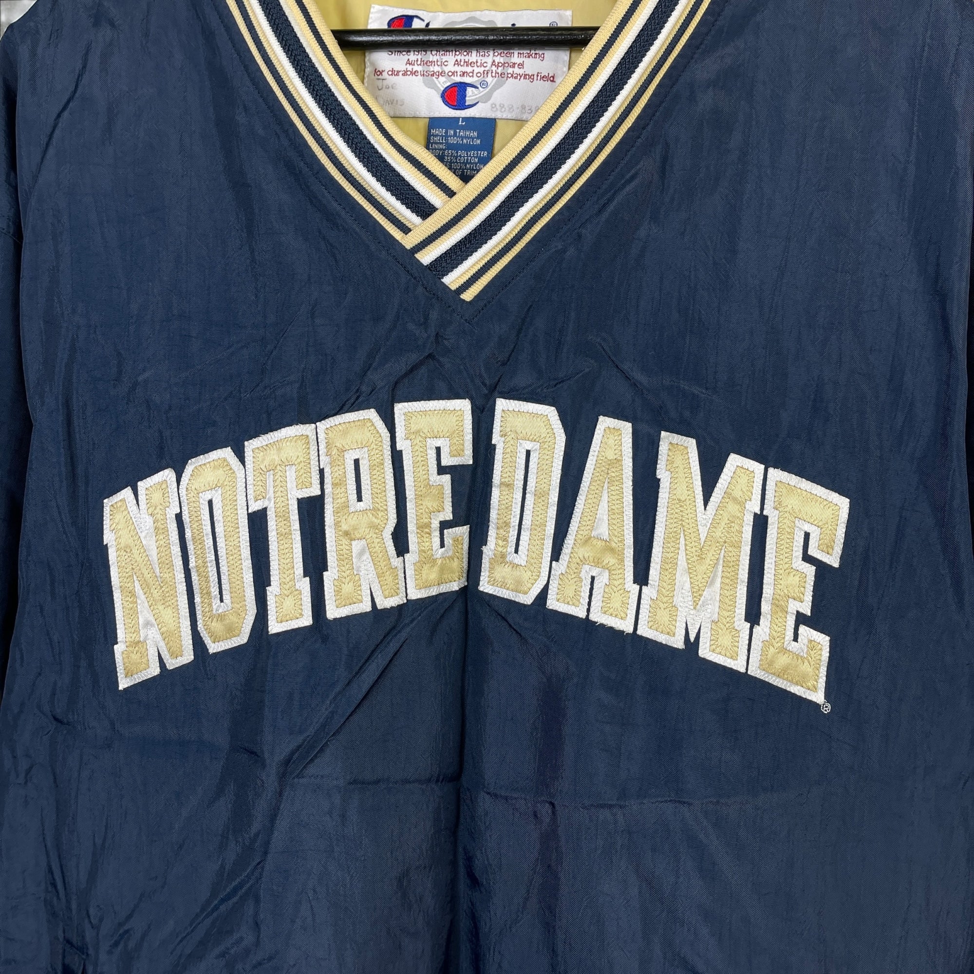 Vintage 90s NCAA Champion Notre Dame Navy Pullover Windbreaker Size Large