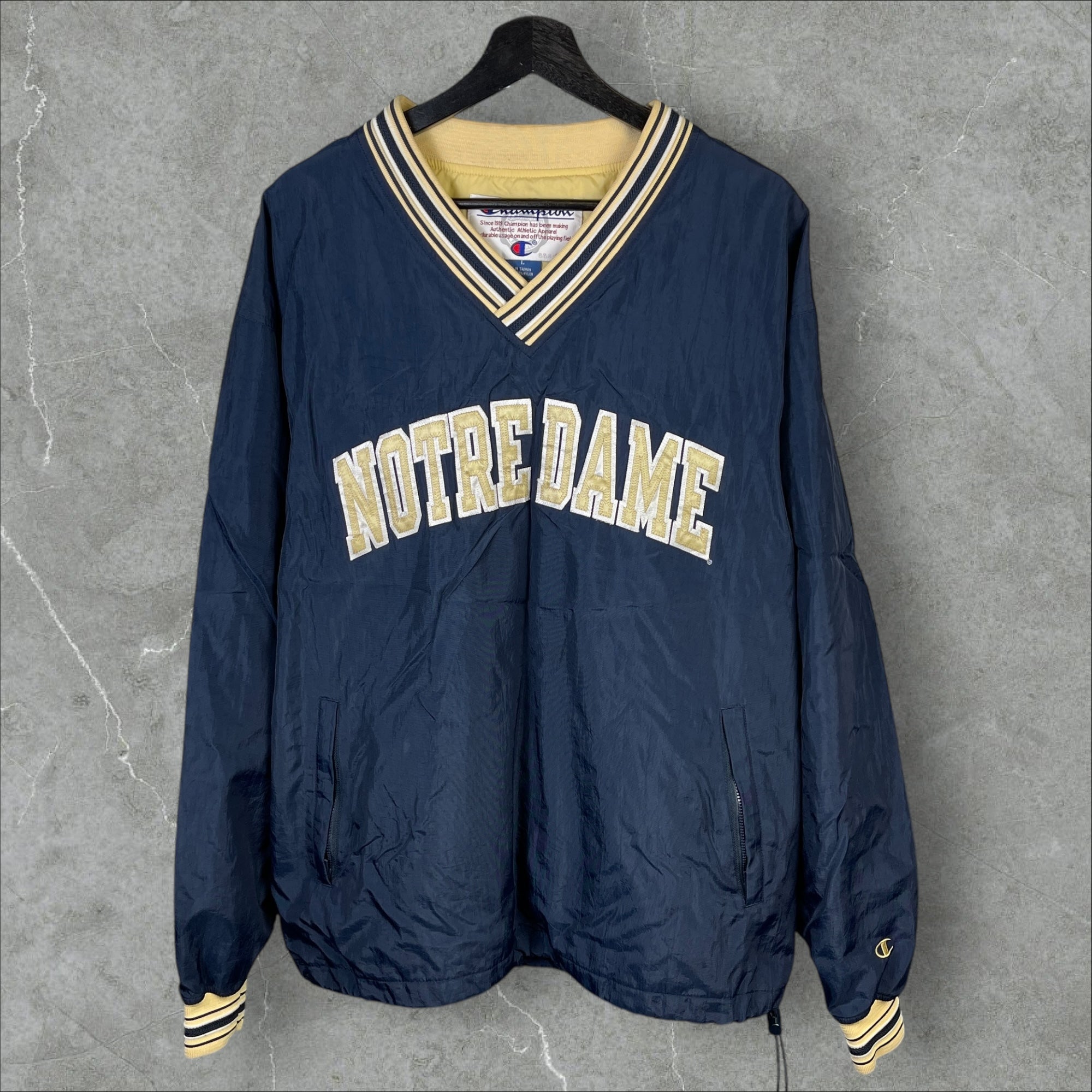 Vintage 90s NCAA Champion Notre Dame Navy Pullover Windbreaker Size Large