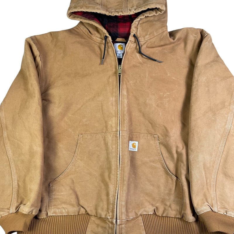 Vintage Y2K Carhartt Flannel-Lined Hooded Jacket Tan Size 3XL