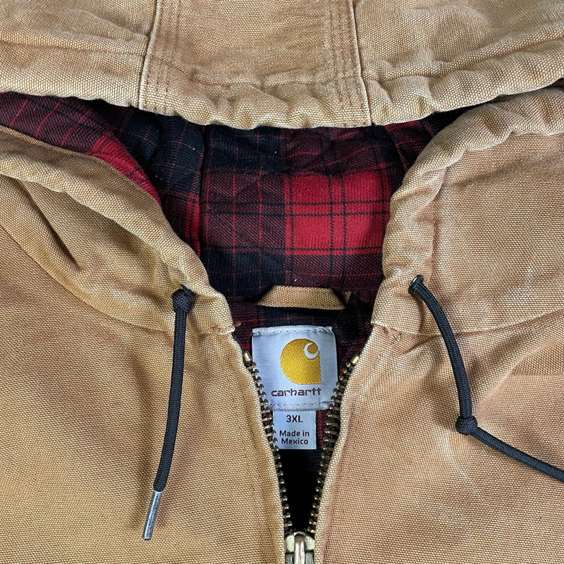 Vintage Y2K Carhartt Flannel-Lined Hooded Jacket Tan Size 3XL