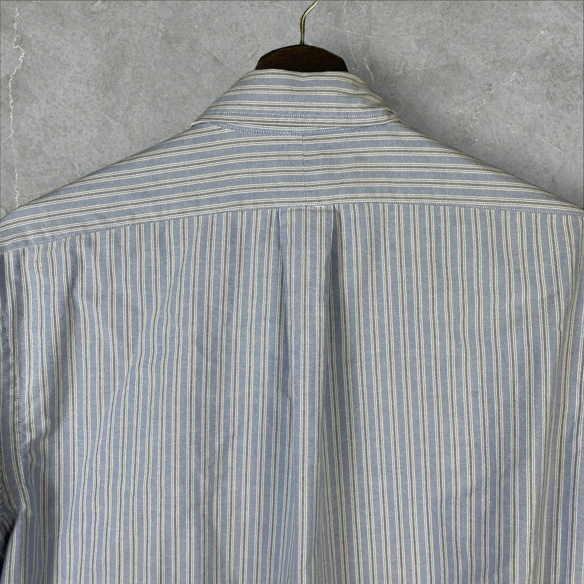 Vintage 90s Polo Ralph Lauren Button-Up Plaid Striped Baby Blue Shirt Size Medium