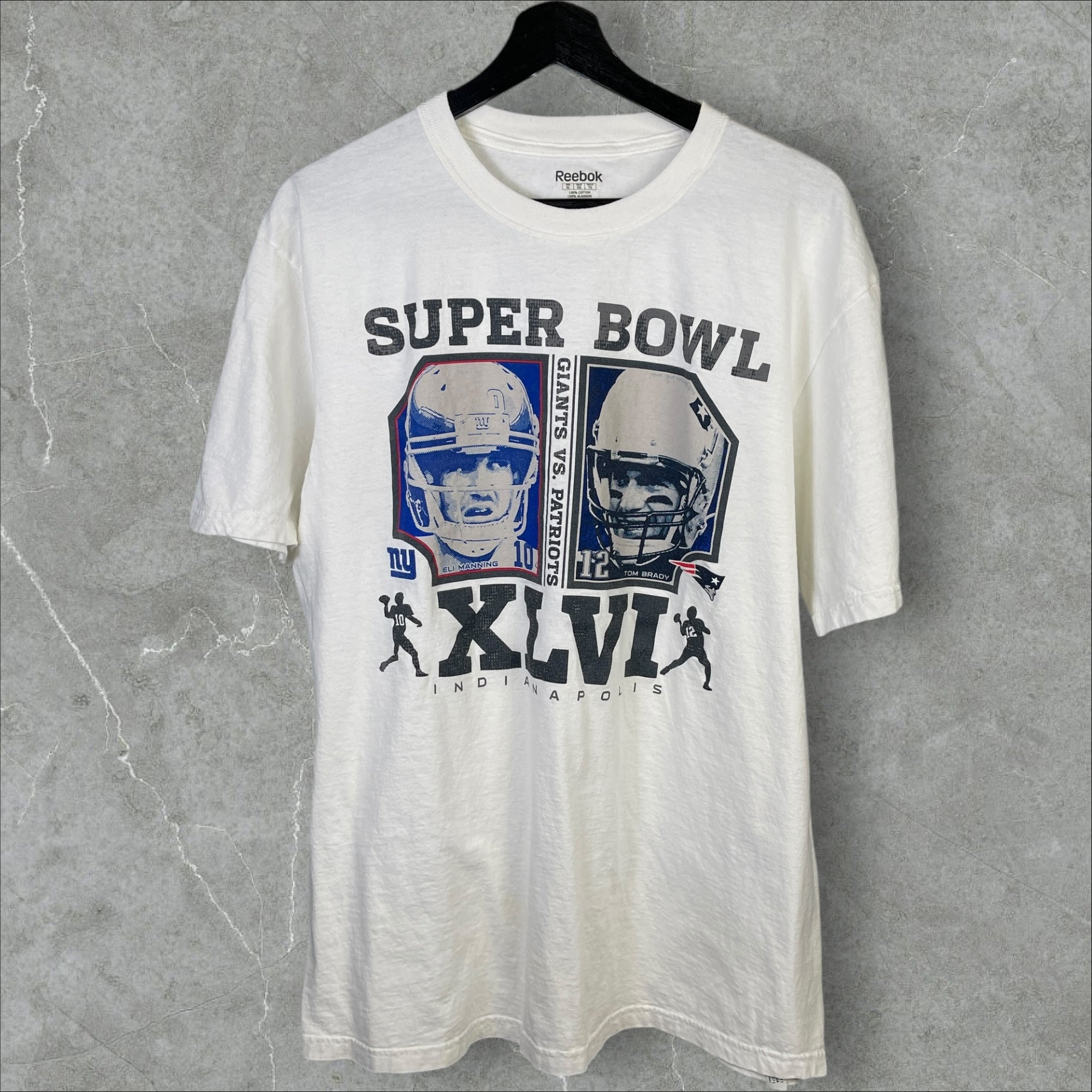 Vintage NFL Super Bowl XLVI Giants V. Patriots T-Shirt White Size Extra Large