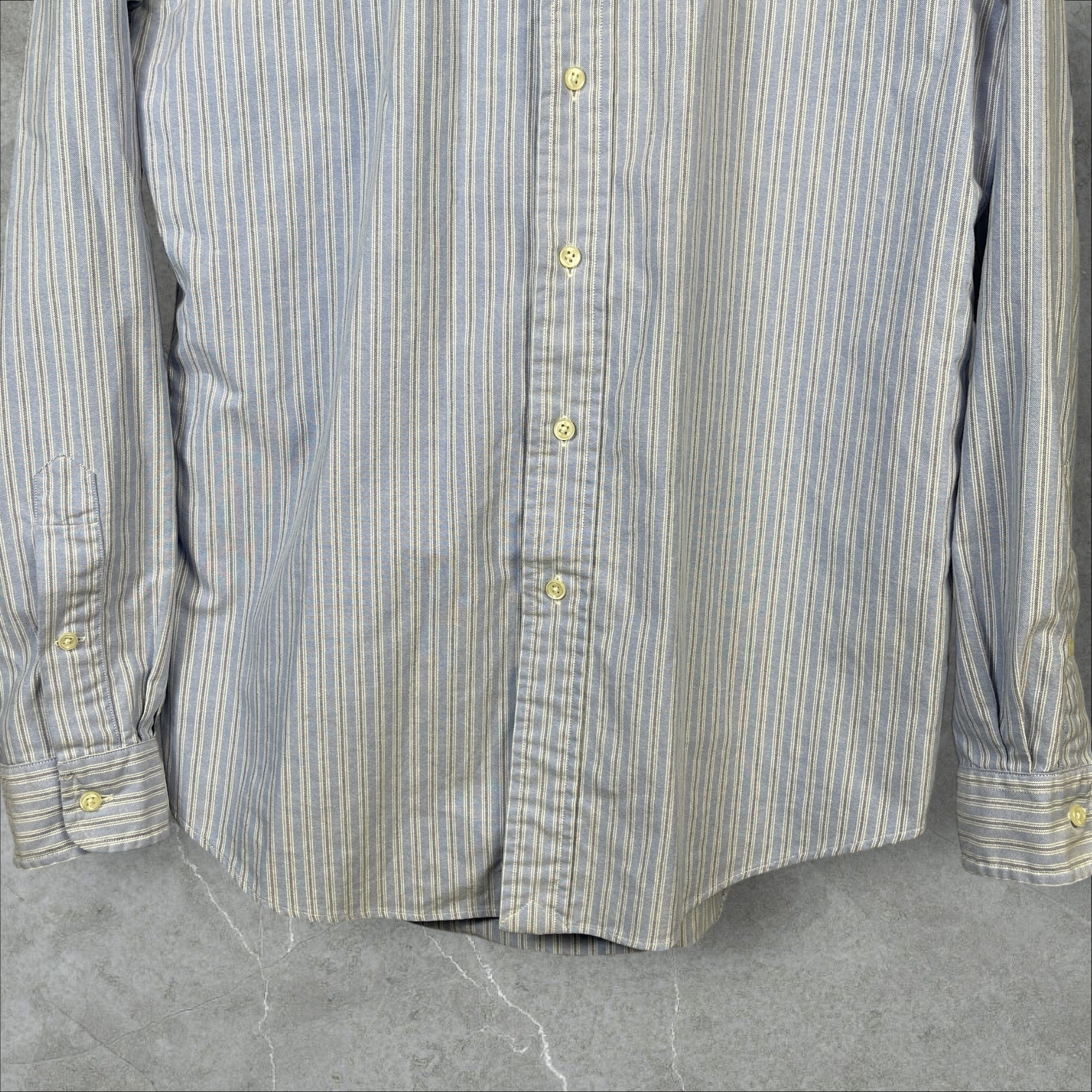 Vintage 90s Polo Ralph Lauren Button-Up Plaid Striped Baby Blue Shirt Size Medium