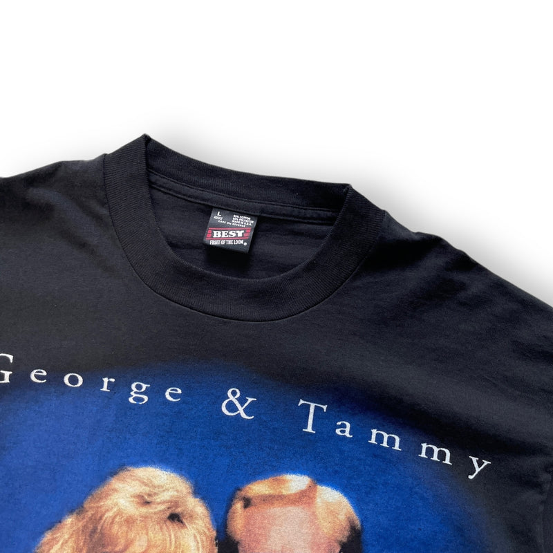 Vintage 90s George and Tammy Screen Stars T-Shirt Black Size Large