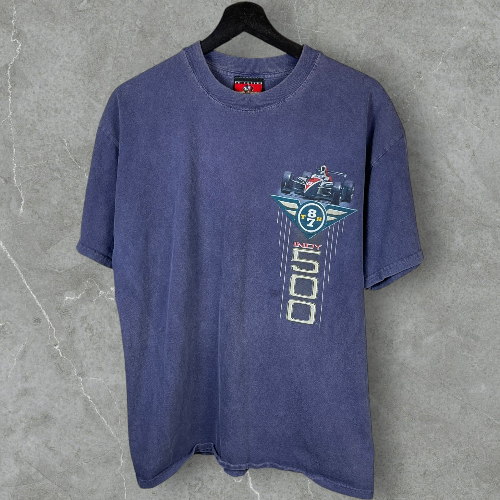 Vintage 90s Indianapolis Speedway 'Feel The Magic at High Speed!' Blue T-Shirt Size Large