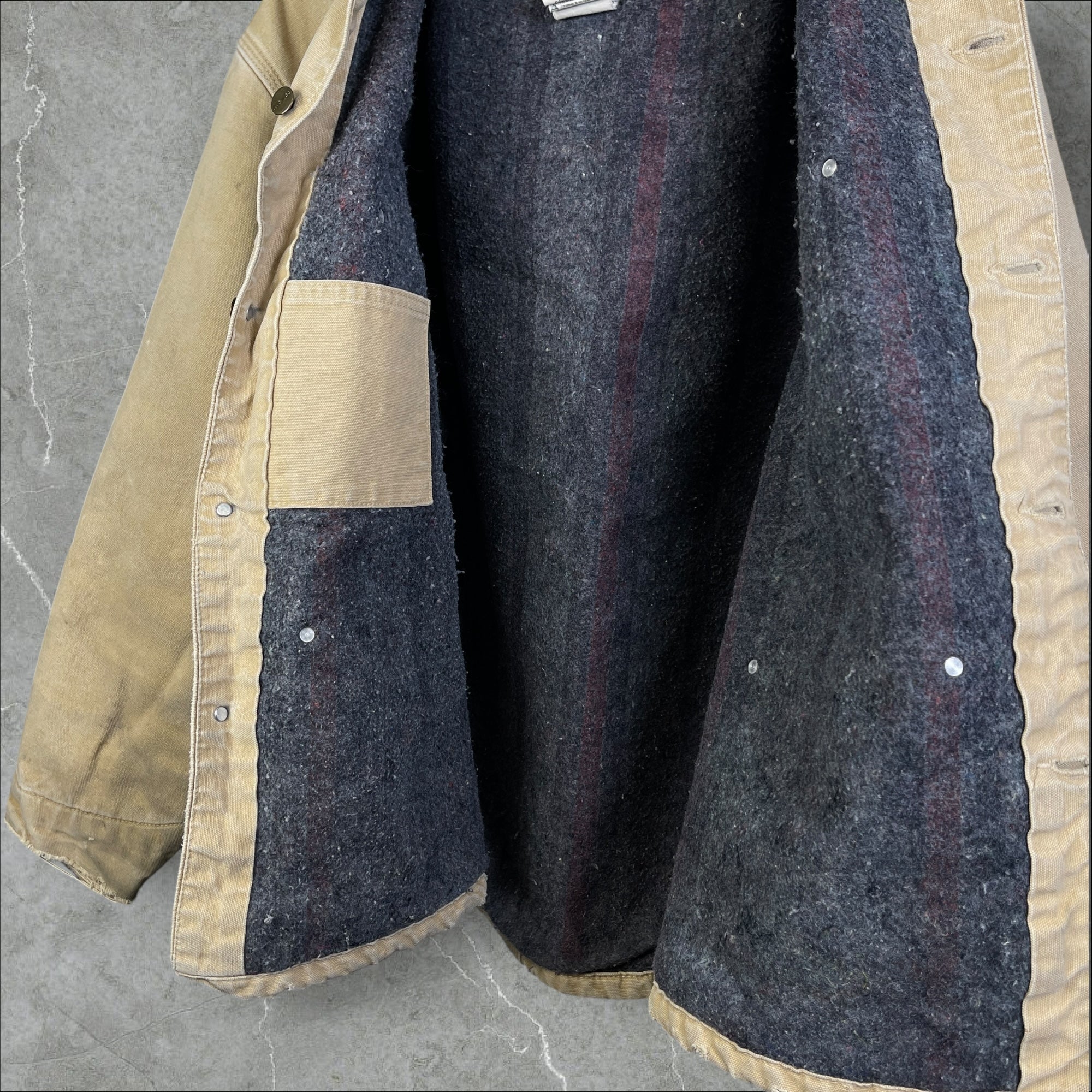 Vintage 70s Carhartt Blanket Lined Work Jacket Chore Barn Coat Tan Size Large